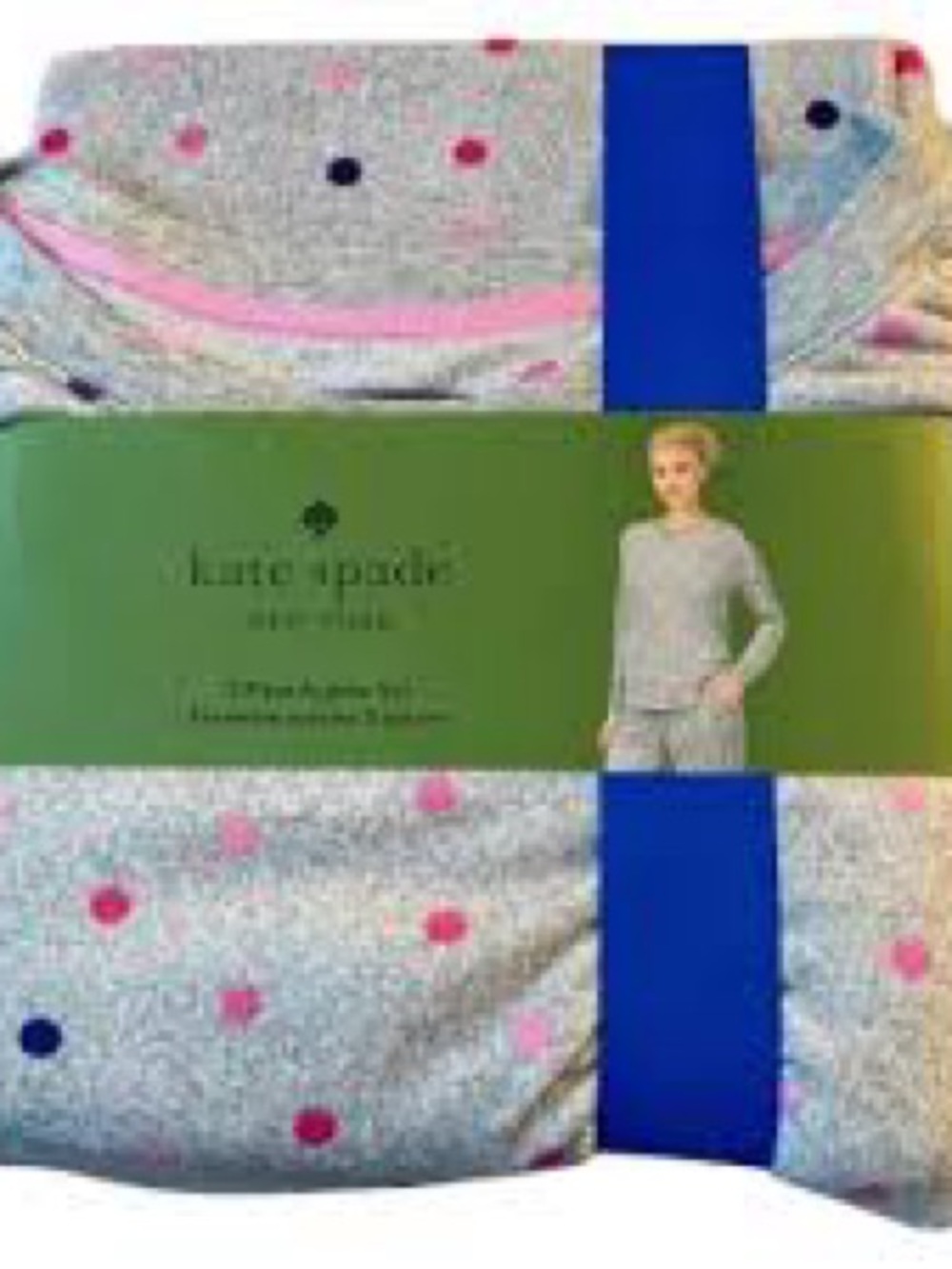 kate spade Gray Pajama Set with Pink and Navy Polka Dots
